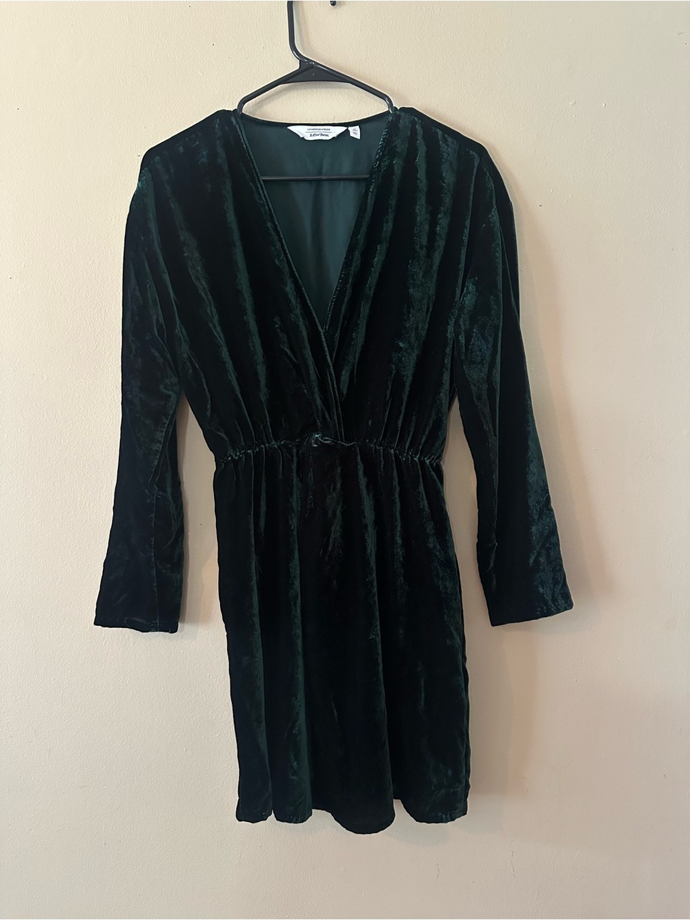 & Other Stories Velvet Faux Wrap Dark Green Mini Dress, Sz 6